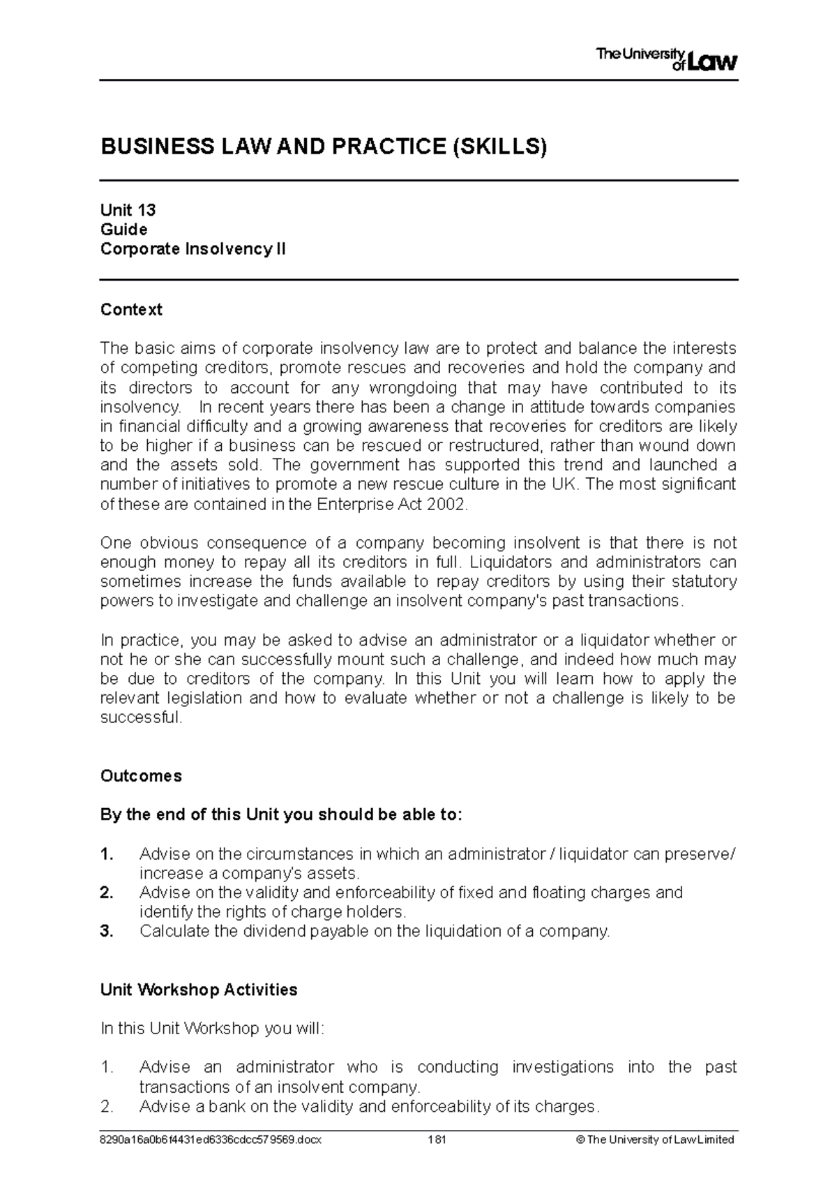 2122 blp ws13 ce01 guide t - BUSINESS LAW AND PRACTICE (SKILLS) Unit 13 ...