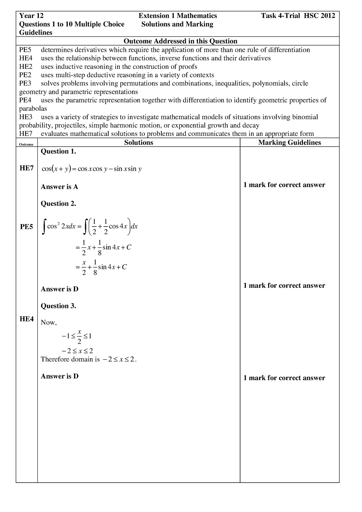 Hurlstone 2012 3U Trial Solutions - Year 12 Extension 1 Mathematics ...