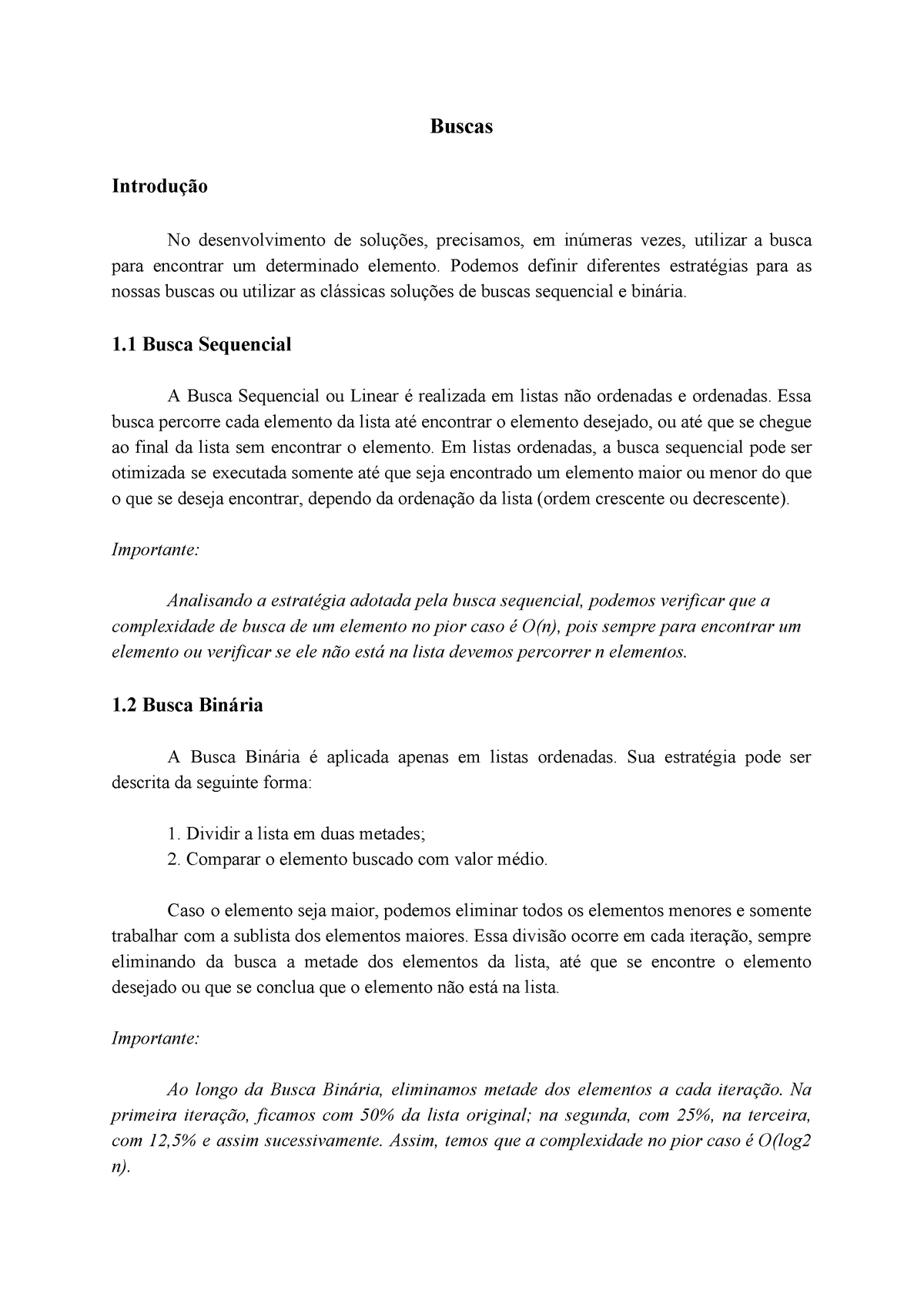 Complexidade dos algoritmos de busca linear e binária 