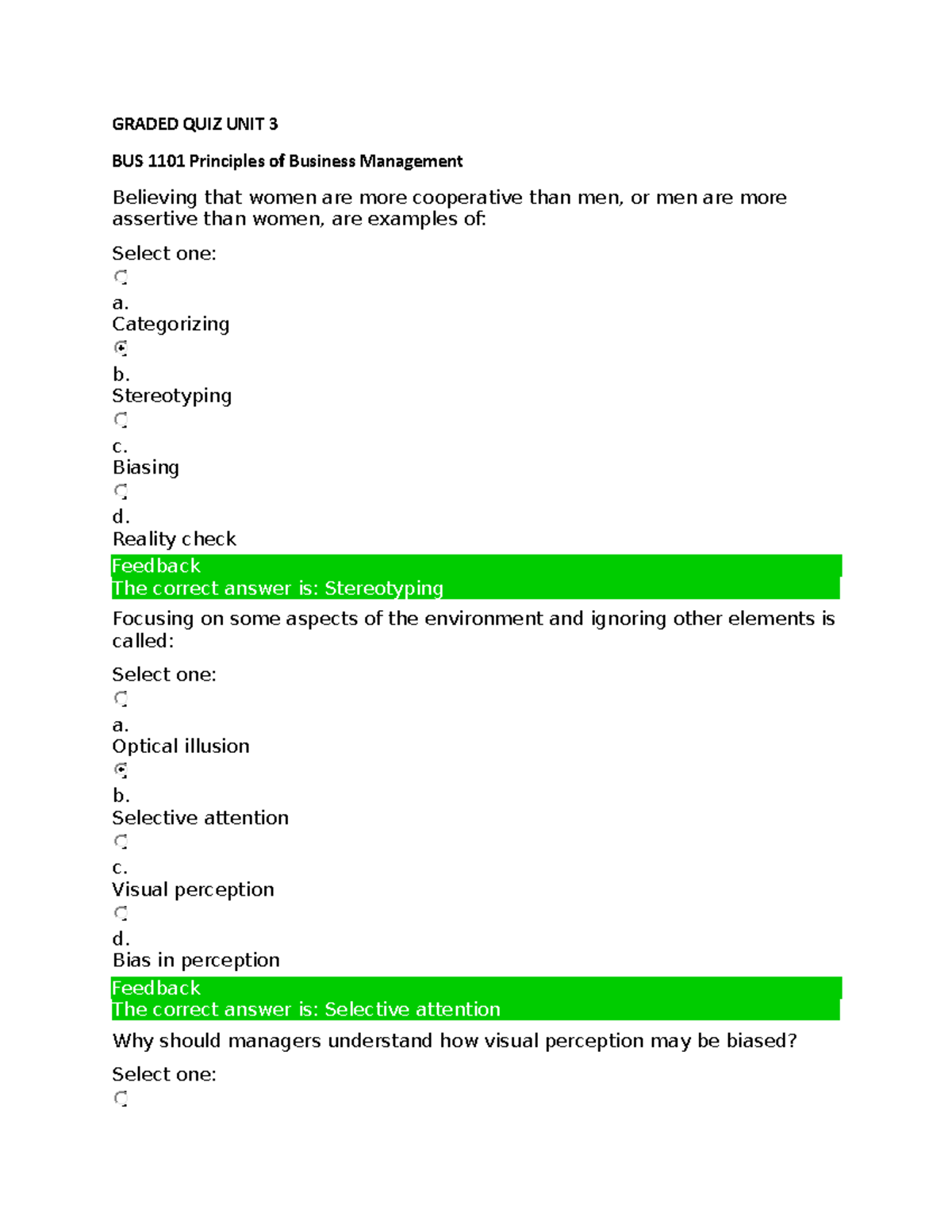 Graded QUIZ UNIT 3 (BUS 1101) - GRADED QUIZ UNIT 3 BUS 1101 Principles ...