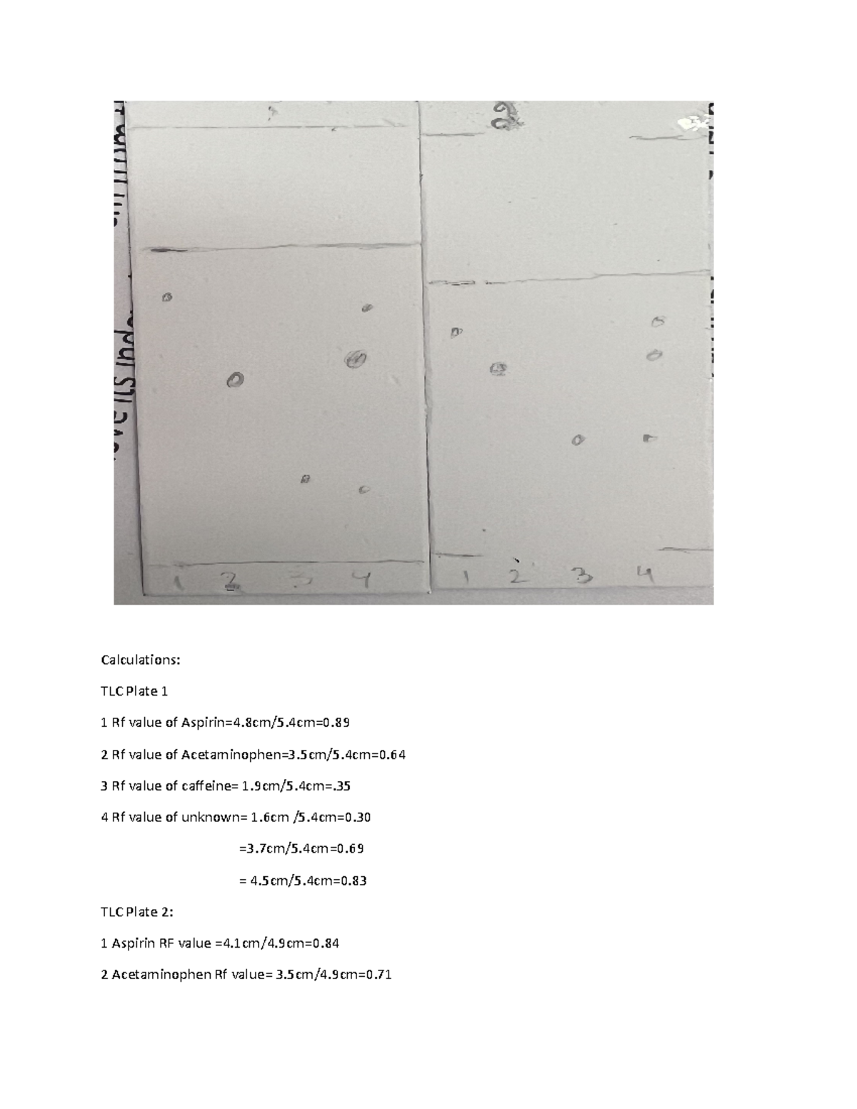 Aim AExperiment Chem Calculations TLC Plate 1 Rf value of