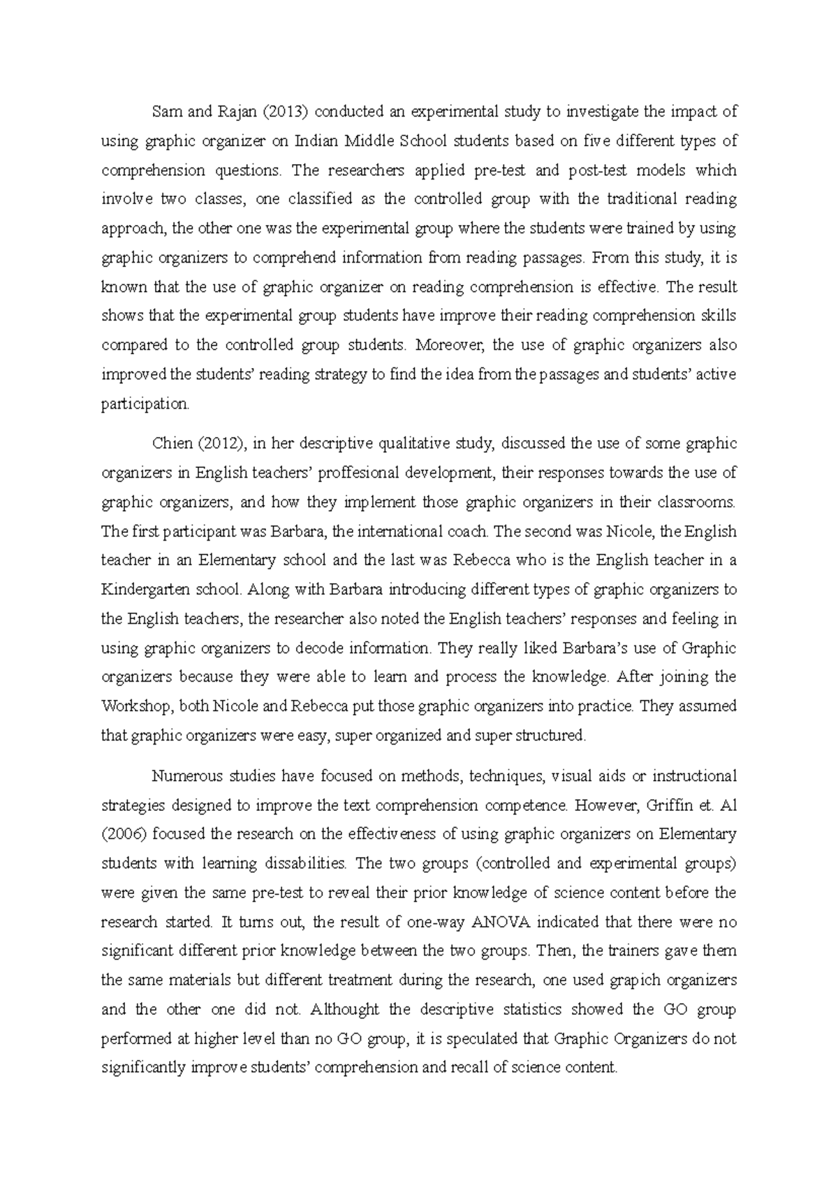Chapter 3 thesis KWL chart - Sam and Rajan (2013) conducted an ...