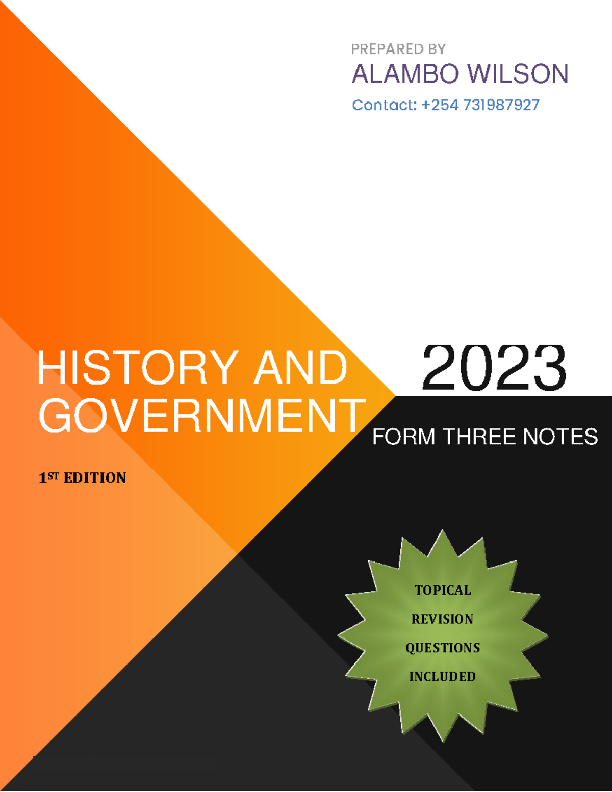 FORM 3 HIST Alambo - FORM 3 notes only - HISTORY AND 2023 1 ST EDITION ...