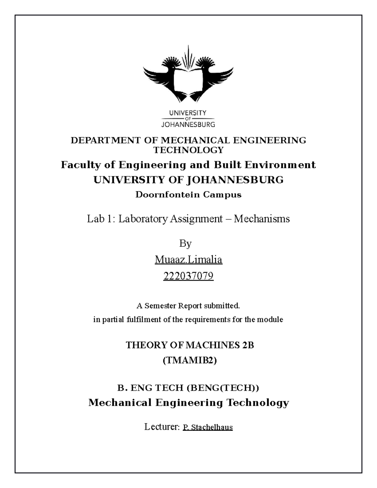 M.Limalia (222037079) Theory of machines Lab 1 DEPARTMENT OF