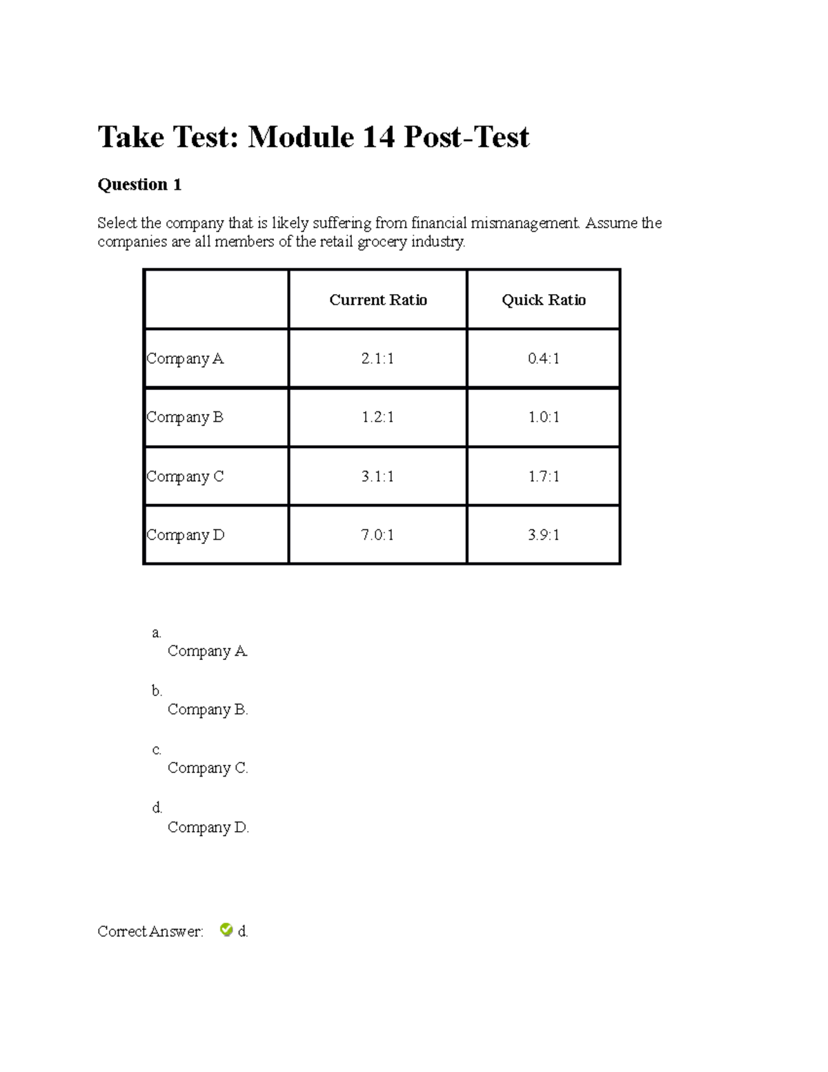 Take Test 2 - Different chapter - Take Test: Module 14 Post-Test ...
