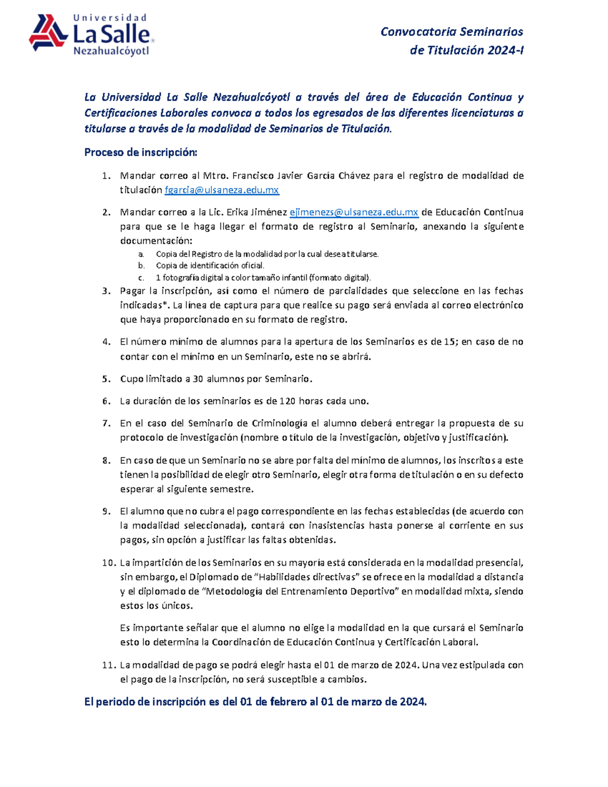 Seminariosde Titulacion 2024 Convocatoria Seminarios de Titulación