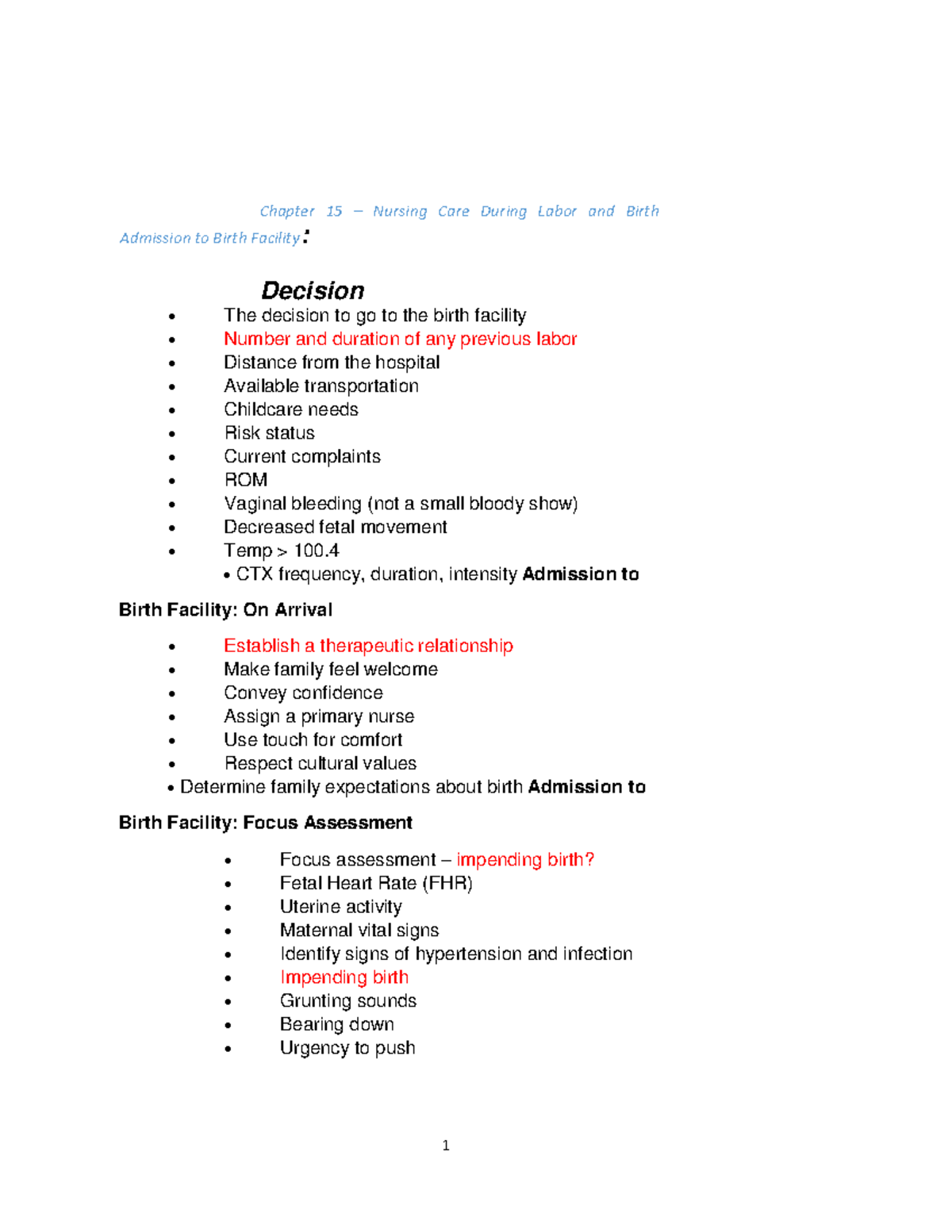 Nursing Care During Labor and Birth 1 Chapter 15 Nursing Care