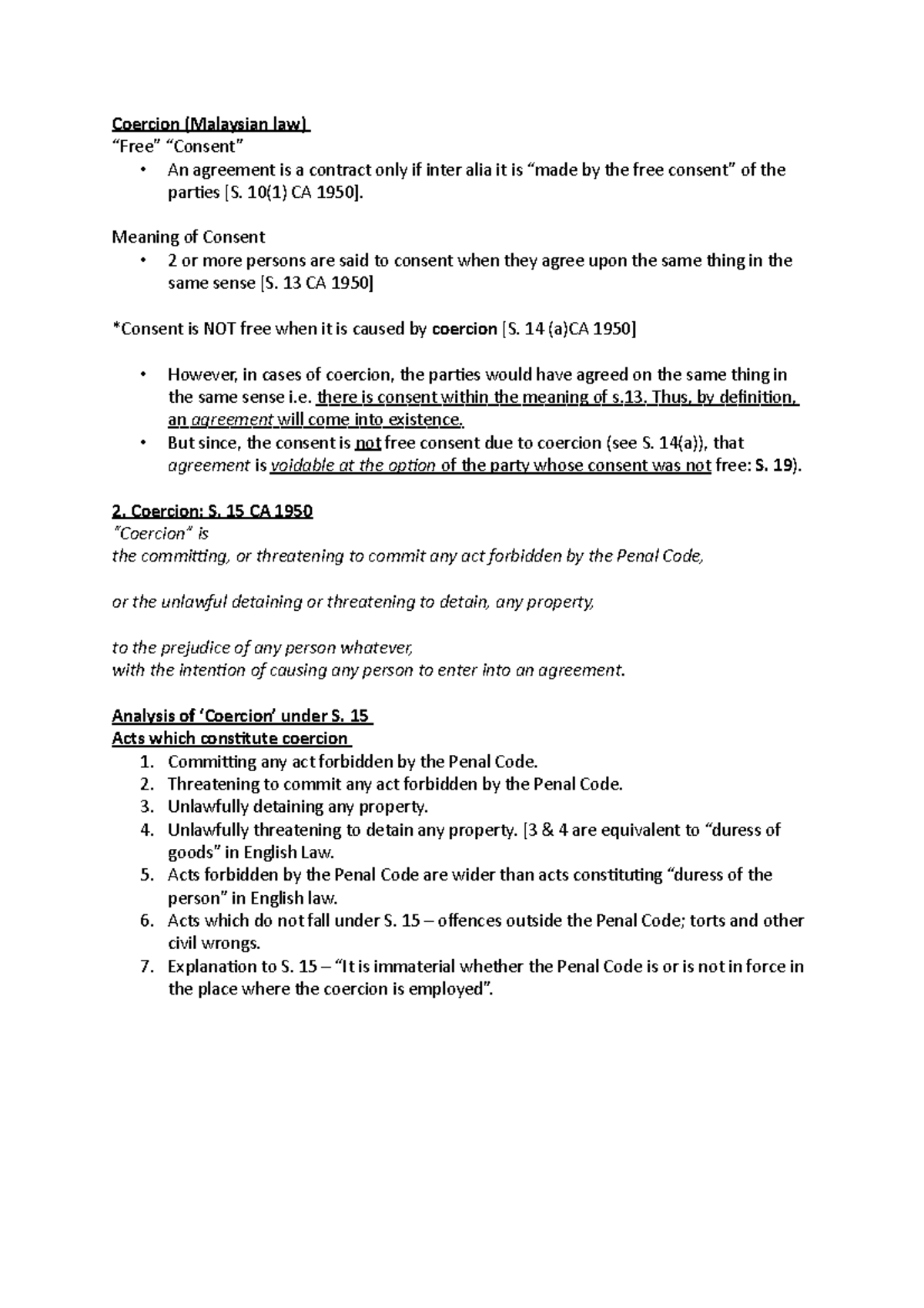 Coercion (Malaysian Law) Coercion (Malaysian law) “Free” “Consent