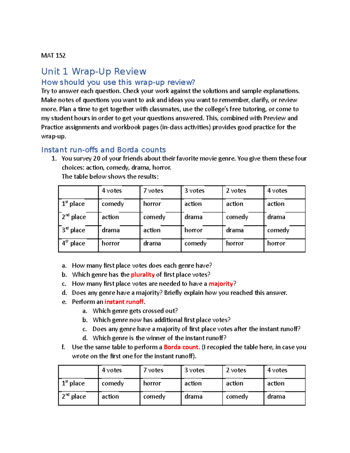 Copy of Unit1Review math MAT 152 Unit 1 WrapUp Review How should