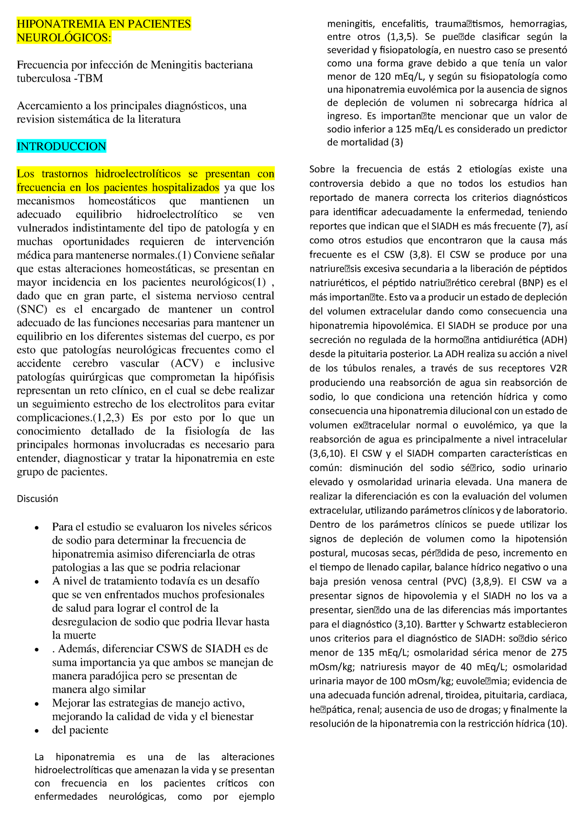 Hiponatremia EN Pacientes Neurológicos - HIPONATREMIA EN PACIENTES ...