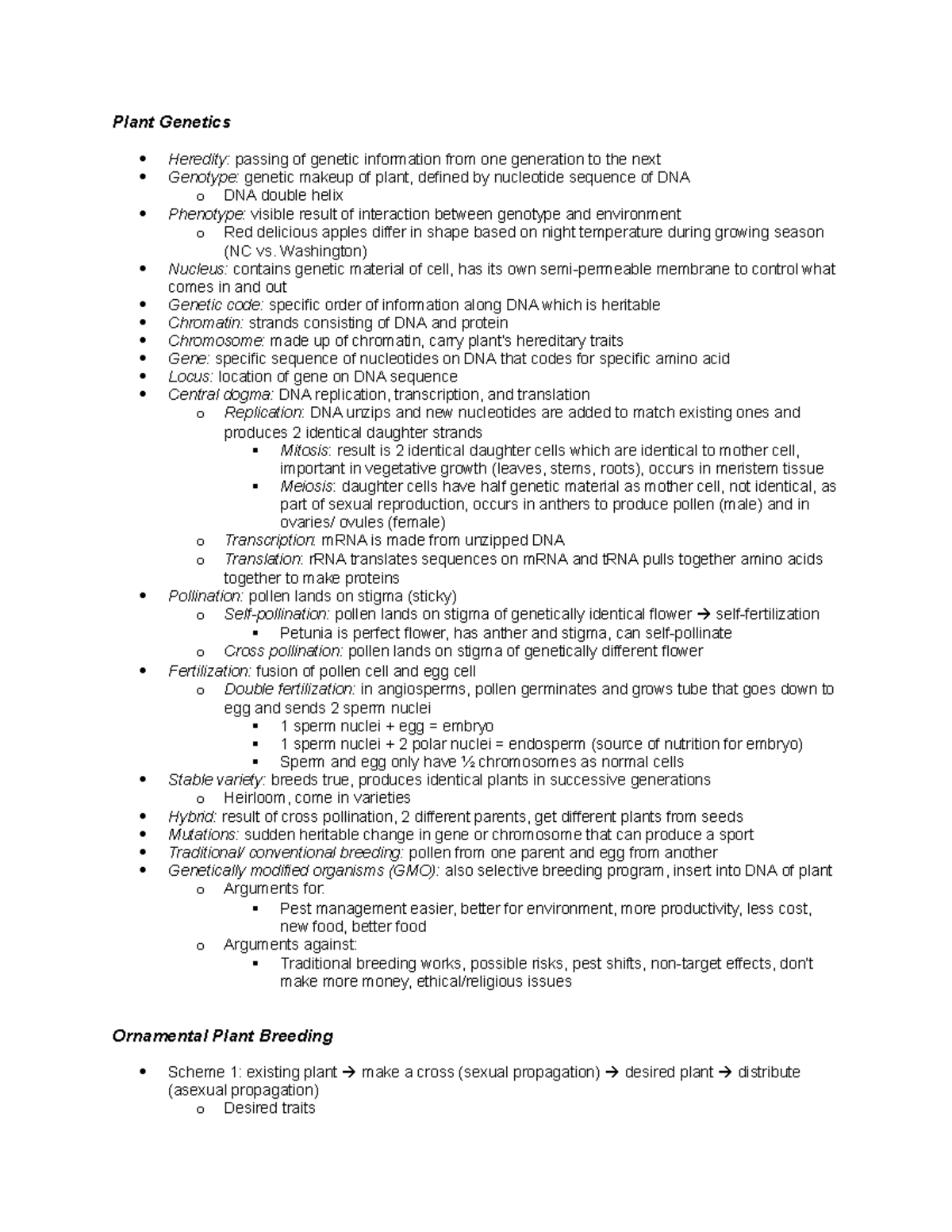 Week 2 - Lecture notes 2 - Plant Genetics Heredity: passing of genetic ...