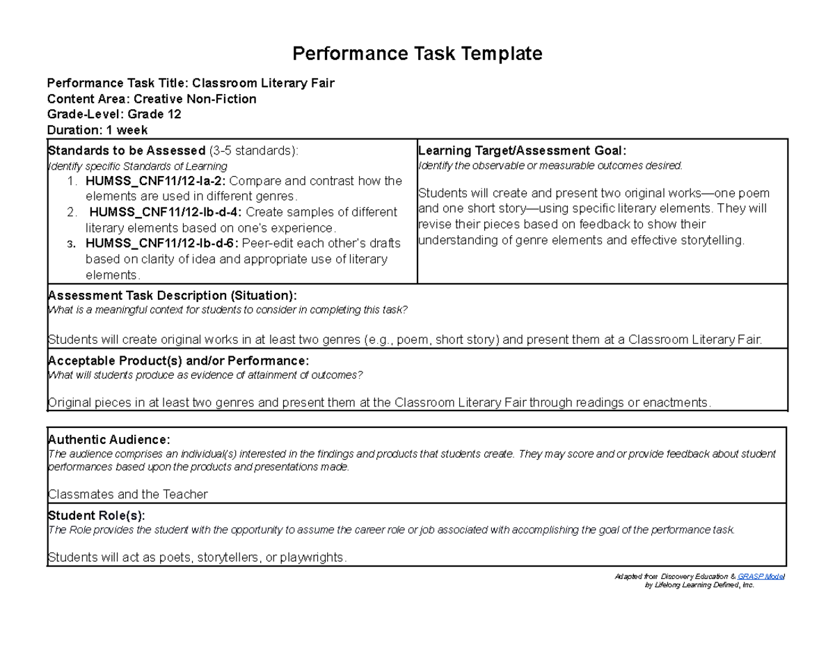 Classroom Literary Fair for Print Performance Task Template classroom-literary-fair-for-print-performance-task-template