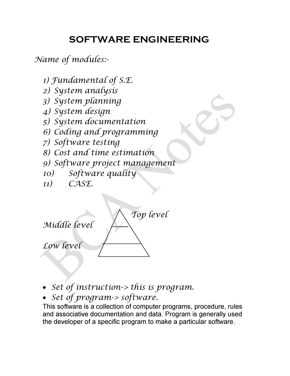 Software Engineering For Bca - SOFTWARE ENGINEERING Name Of Modules:- 1 ...