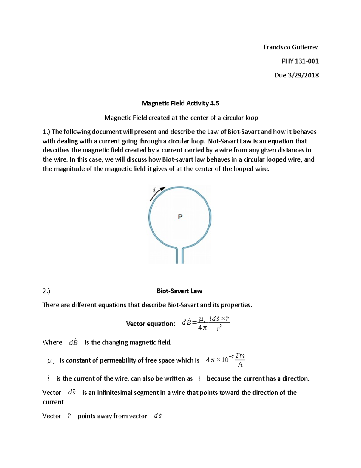Field Activity 4 Francisco Gutierrez PHY 131 Due 3/29