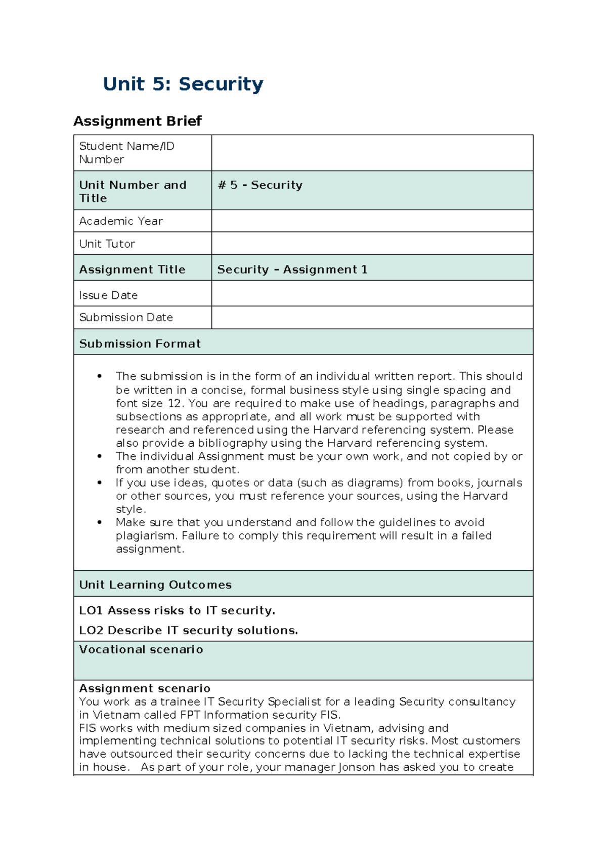 security assignment instructions uk