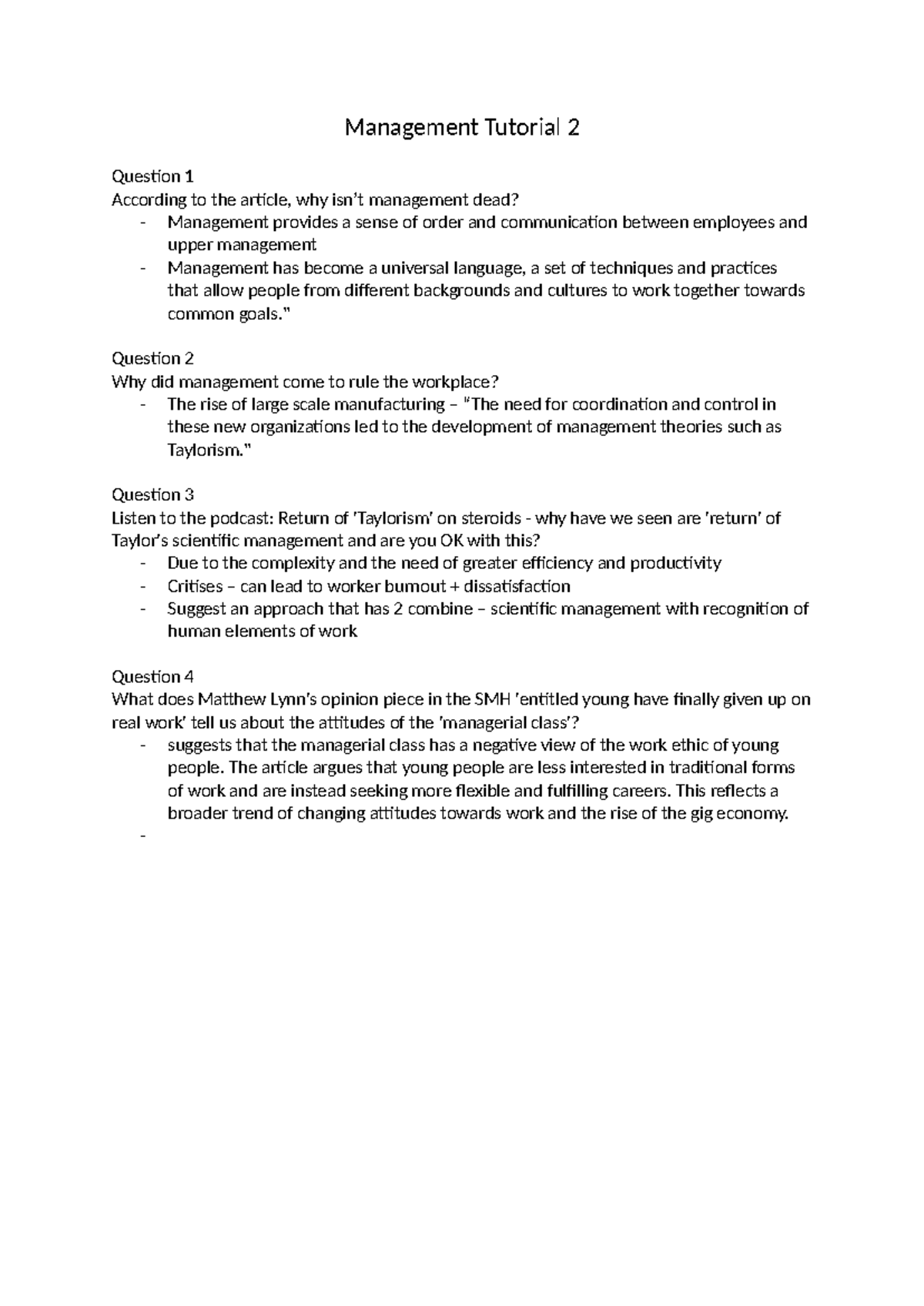 Management Tutorial 2: Key Concepts and Discussions - Management ...