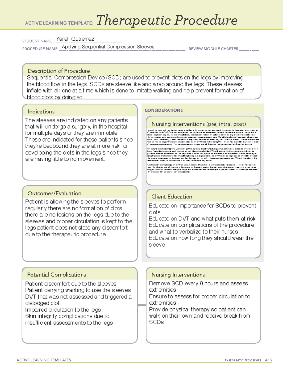 Nursing Skill Form Active Learning Templates Therapeutic Procedure A