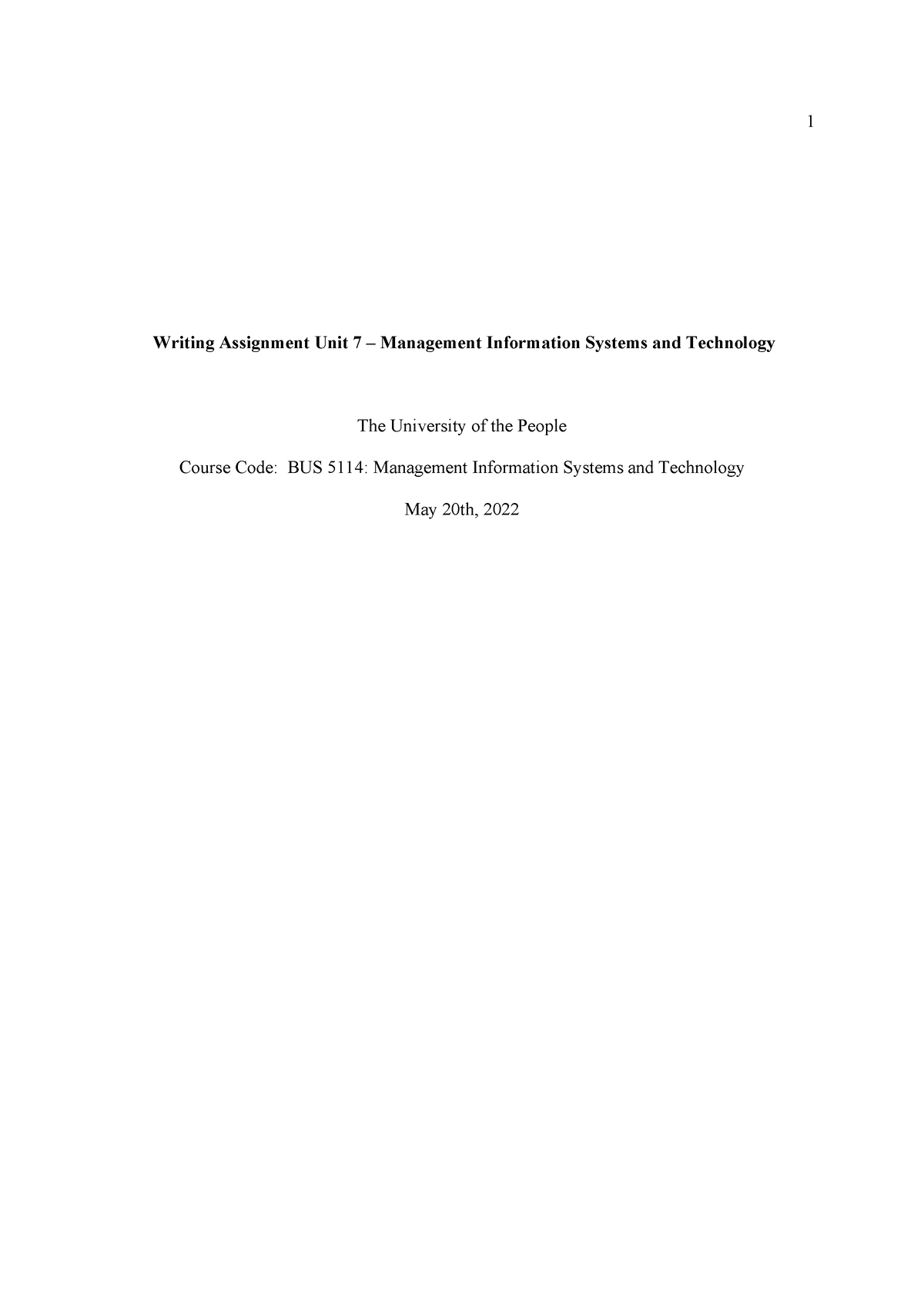 BUS5114-Unit07-Written Assignment B - Writing Assignment Unit 7 ñ ...