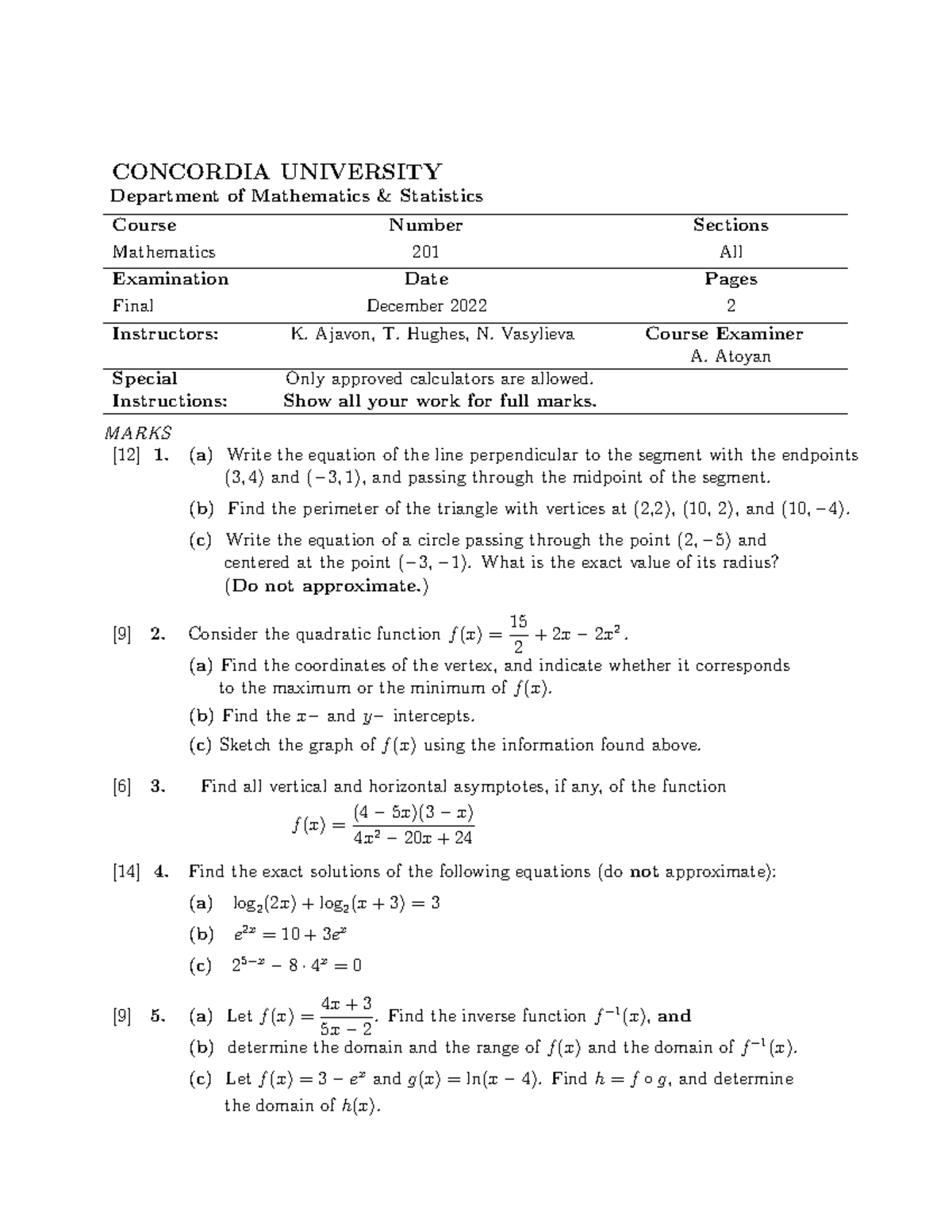 Math201-Final-Fall 2022 - CONCORDIA UNIVERSITY Department Of ...