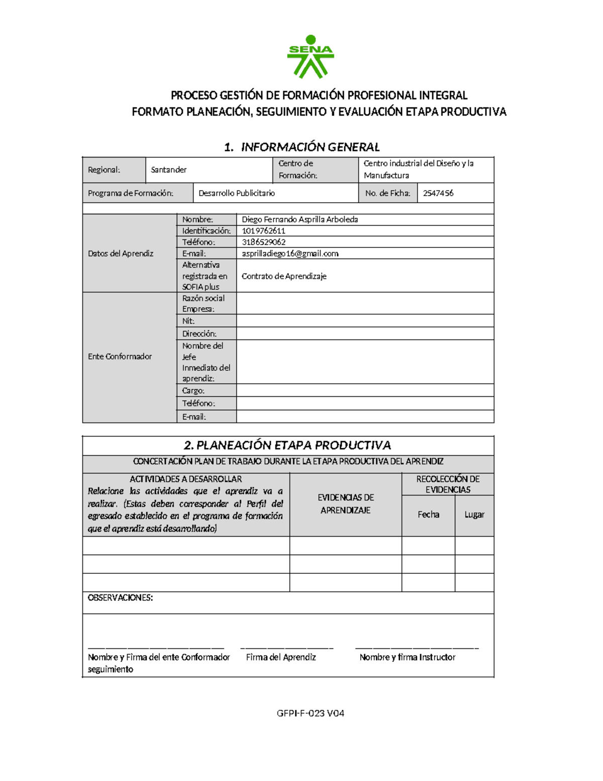 7 Gfpi F 023 Formato Planeacion Seguimiento Y Evaluacion Etapa