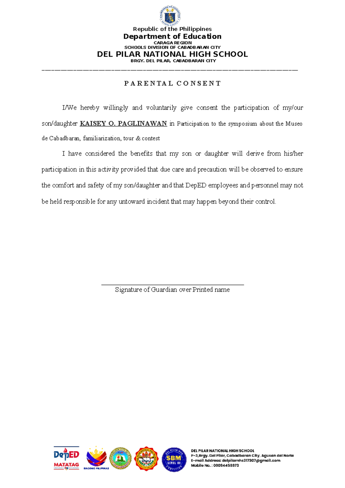 Parents-Consent - This a parents' consent form for scouting activity ...