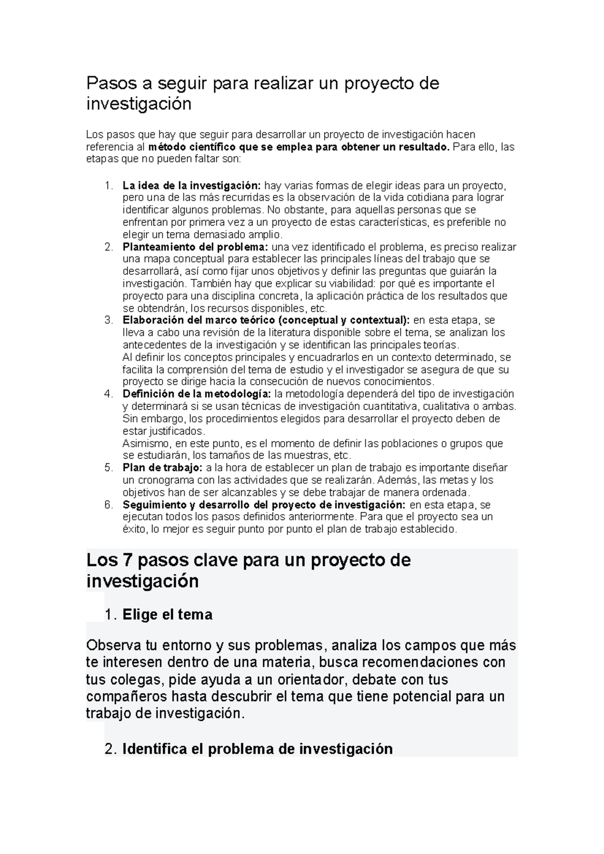 Pasos a seguir para realizar un proyecto de investigación - Pasos a ...