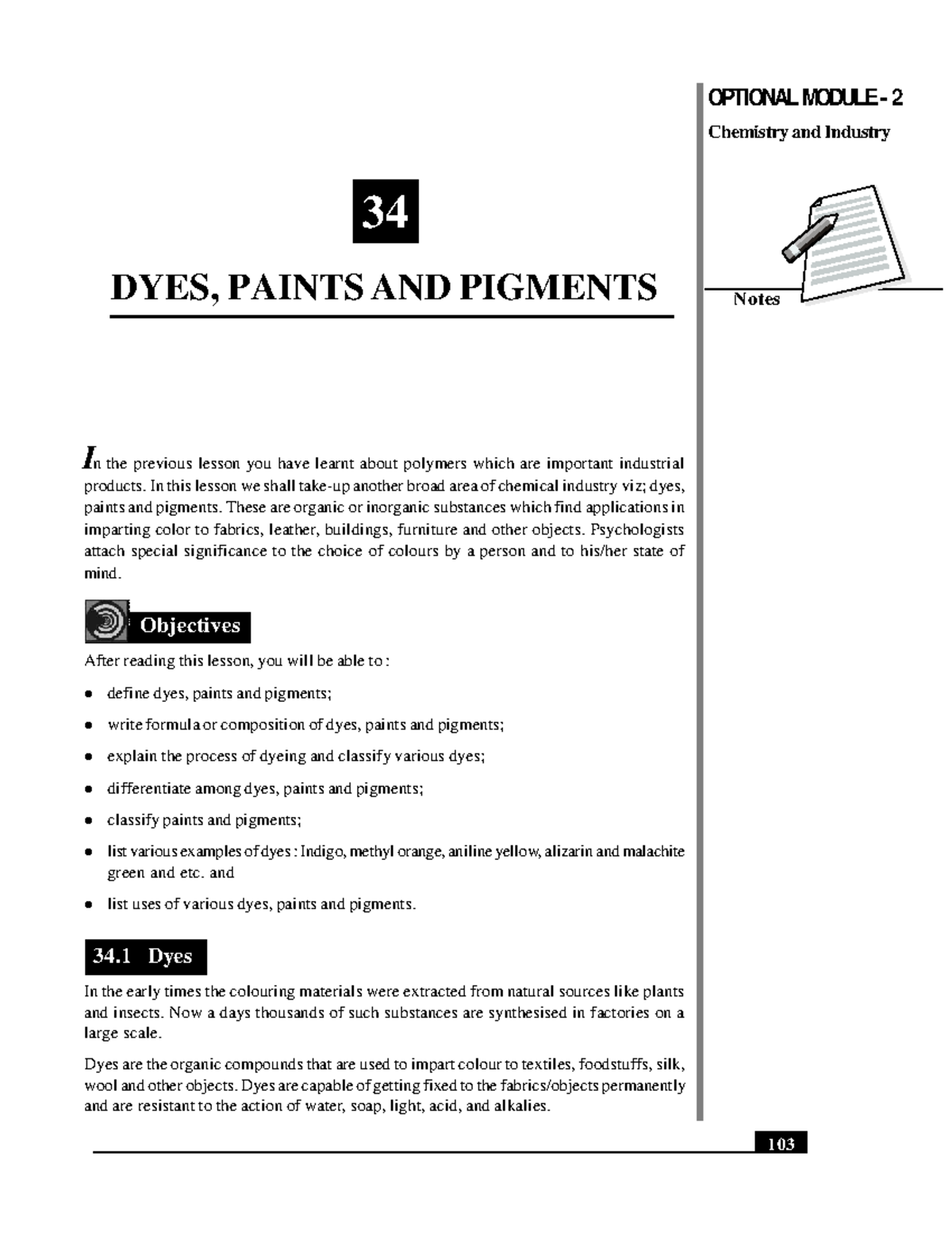 3 Dyes paints and pigments Dyes, Paints and Pigments OPTIONAL MODULE