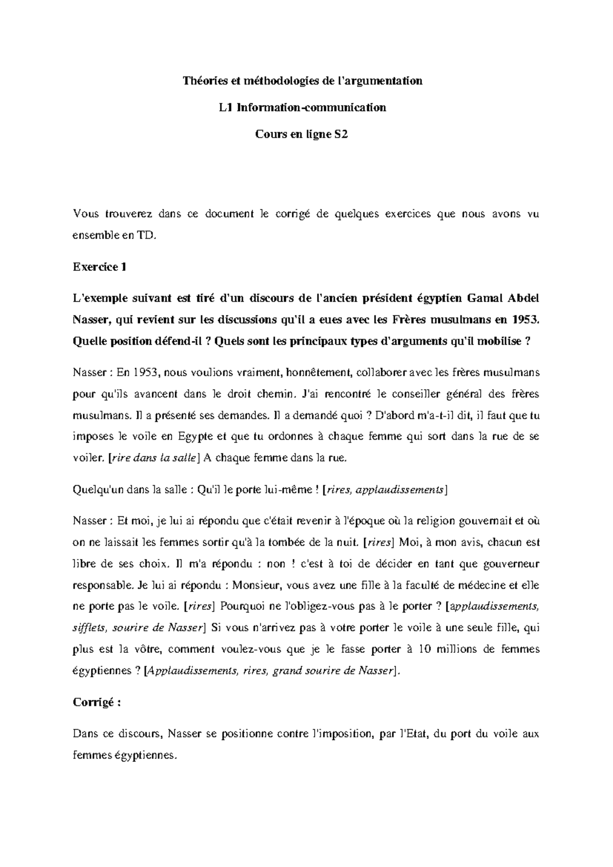 Excercices corrigés Comment Argumenter UN Texte - Théories et ...