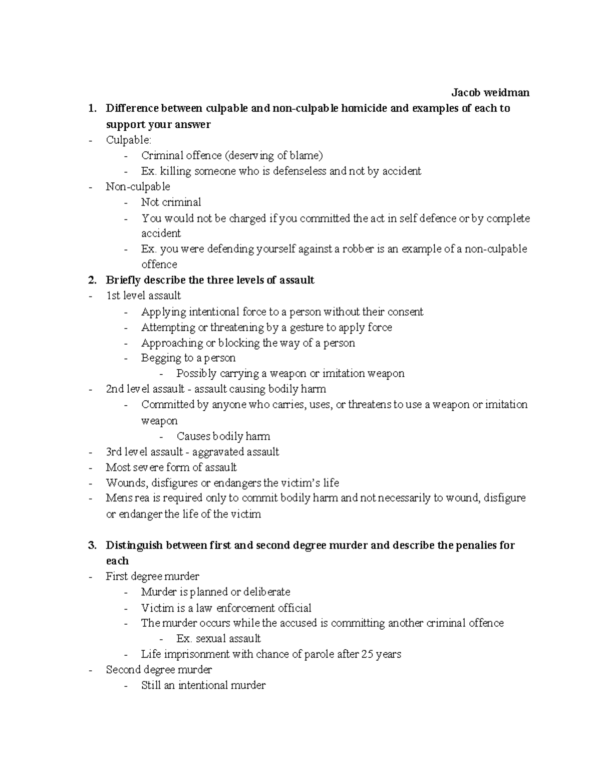 Chapter 7 law test 2 Jacob weidman Difference between culpable and