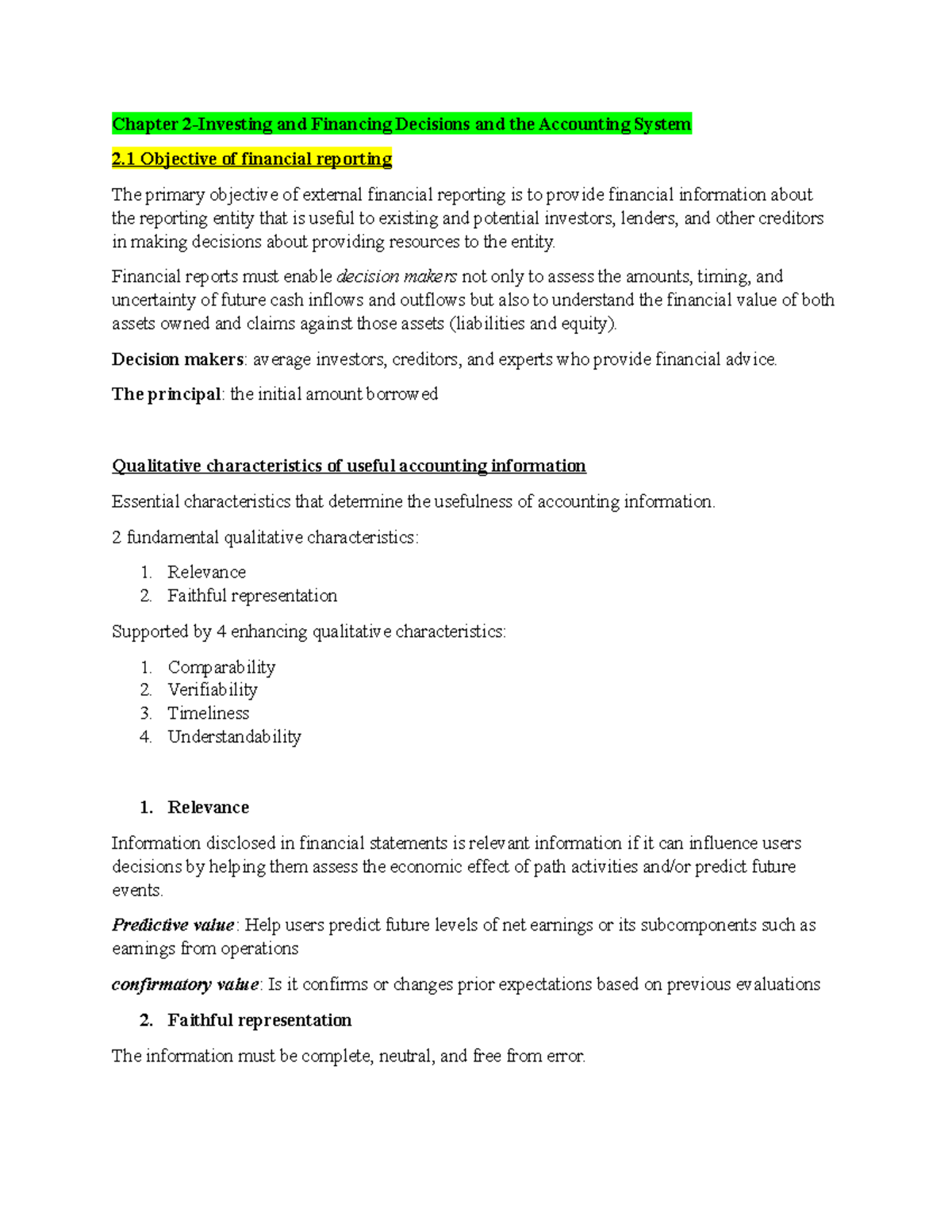 Comm 217- Chapter 2 Notes - Chapter 2-Investing And Financing Decisions ...