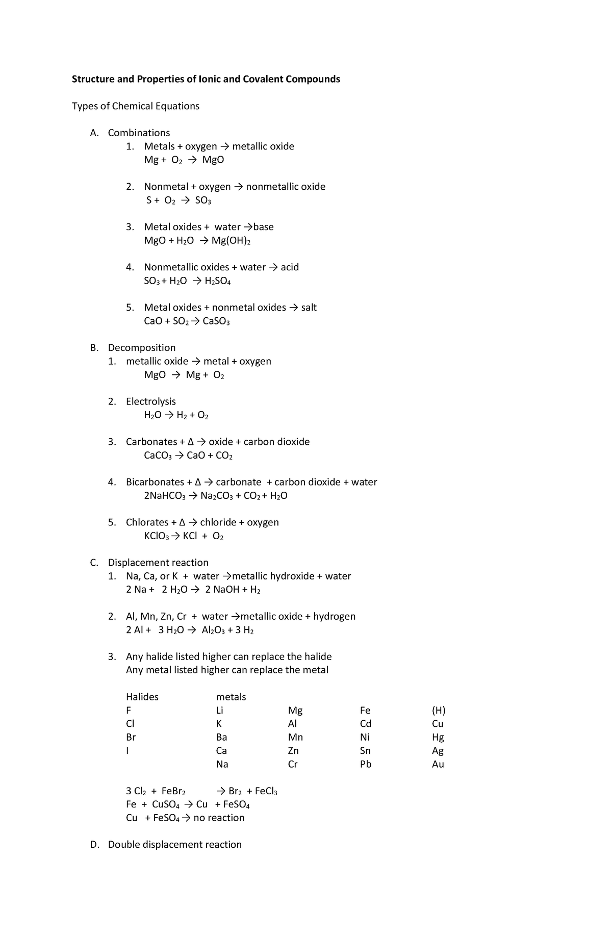 Stoichometry and Chemical Equations - Structure and Properties of Ionic ...