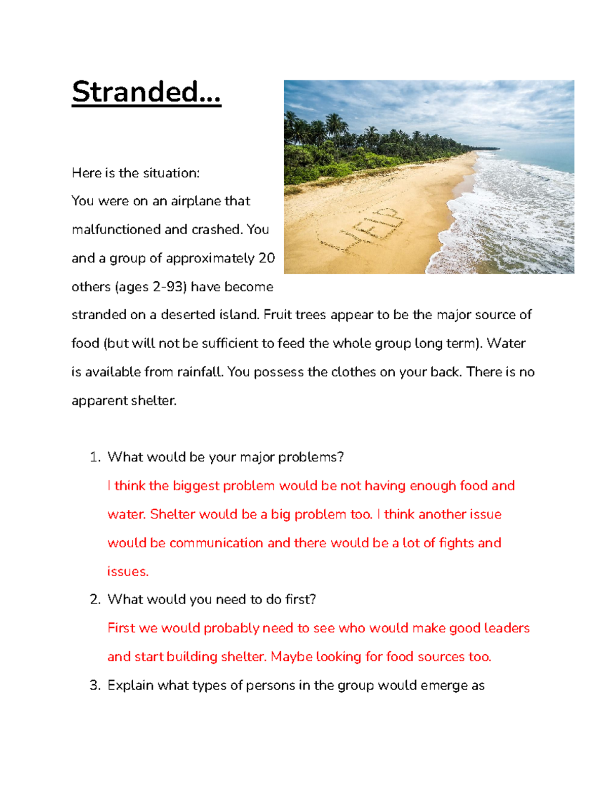 ¨Stranded Activity - project - Stranded... Here is the situation: You ...