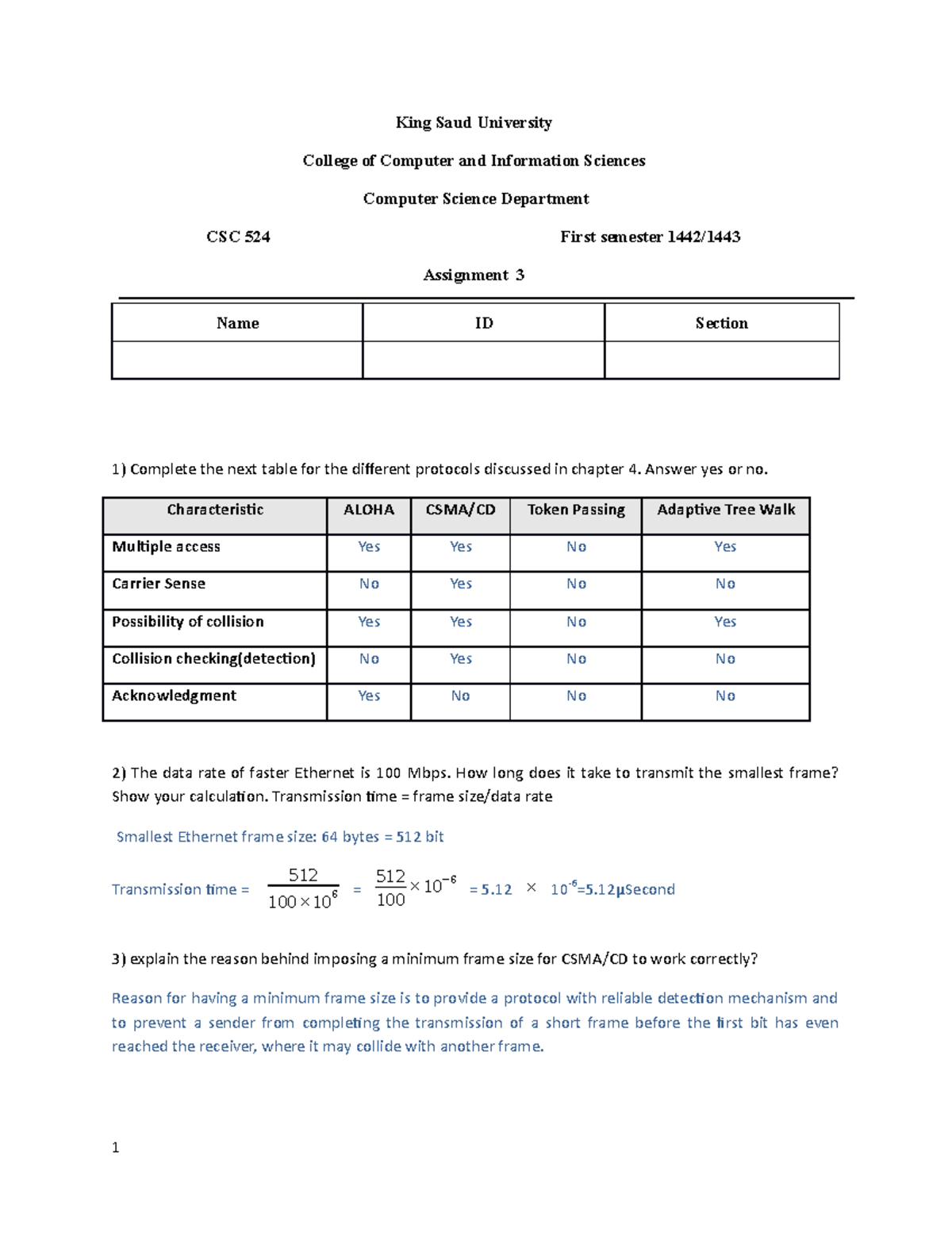 Assignment 3 - King Saud University College of Computer and Information ...