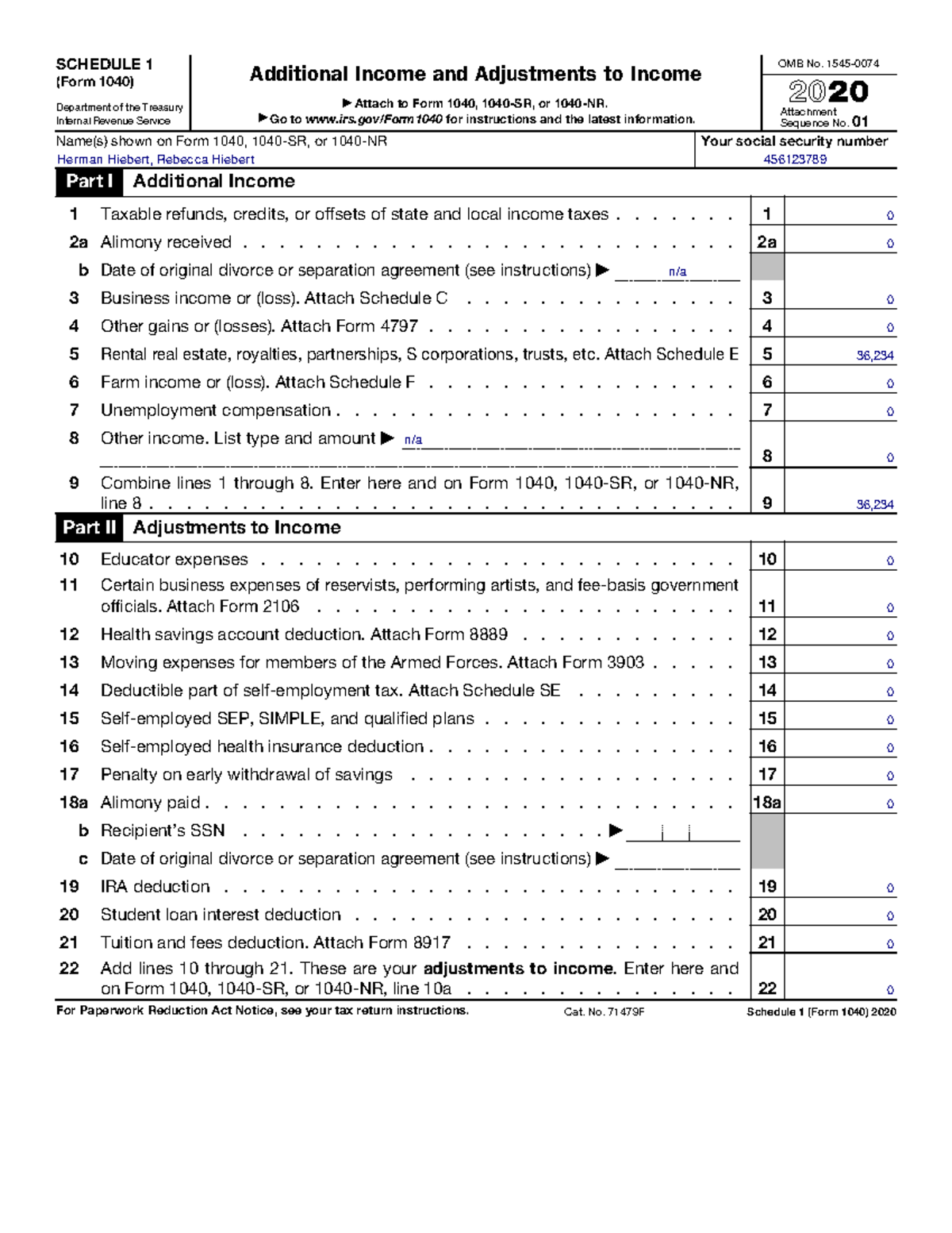 2020 Schedule 1 (Form 1040) bottle up inc - SCHEDULE 1 (Form 1040 ...