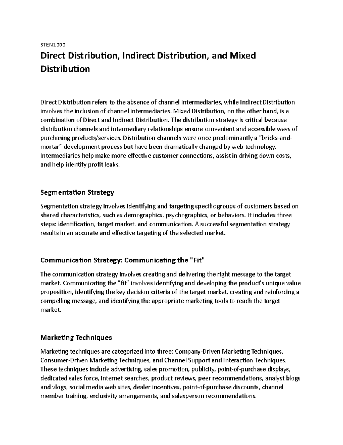 Direct Distribution, Indirect Distribution, and Mixed Distribution