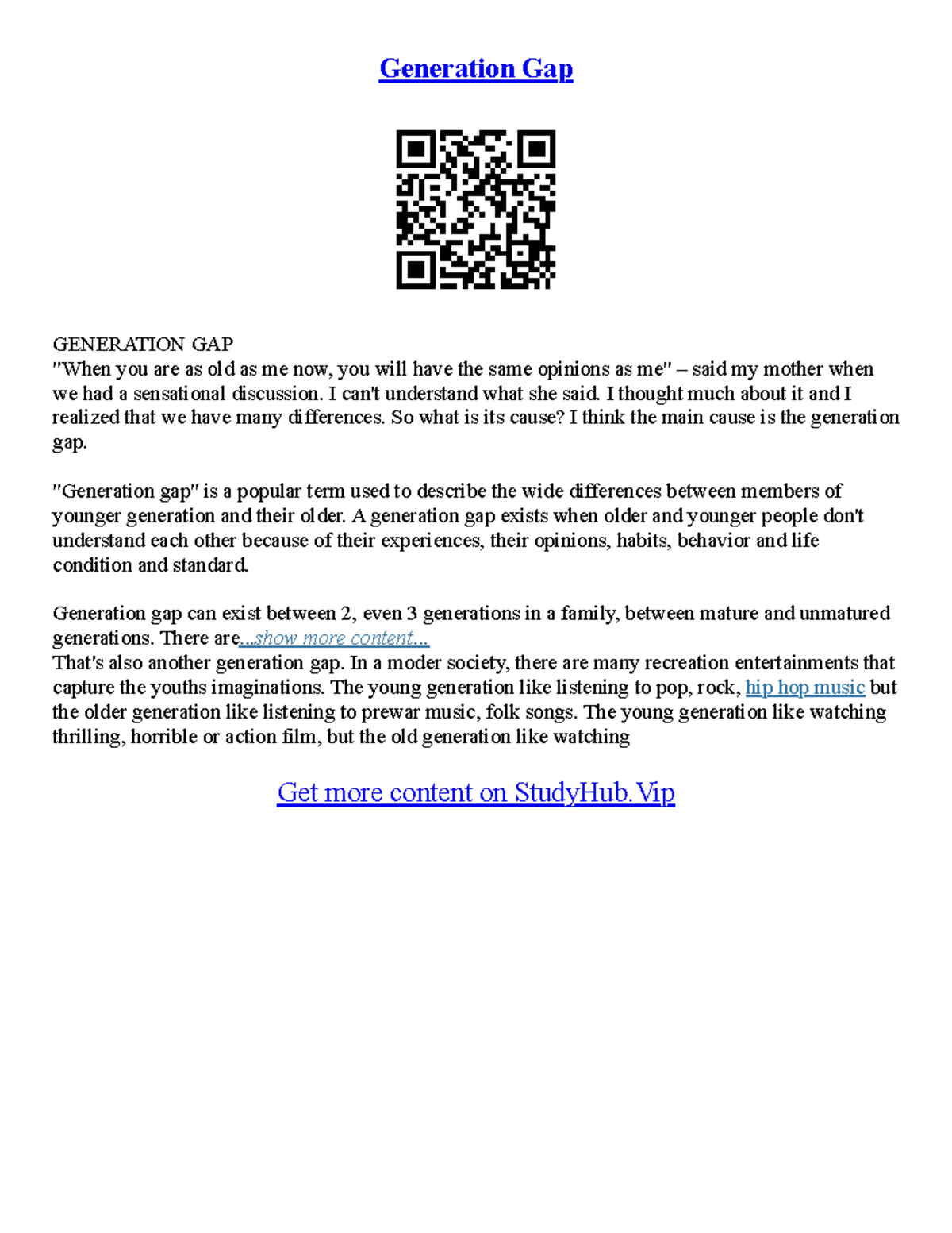 The Generation Gap Essay - Generation Gap GENERATION GAP 