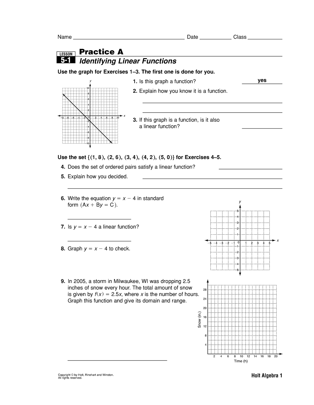 Practice a idea - MATH WORKSHEETS - Copyright © by Holt, Rinehart and ...