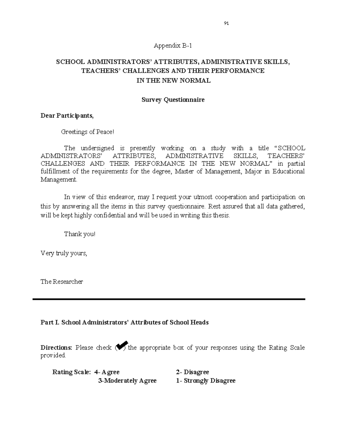 Leadershipquestionnaire - Appendix B- SCHOOL ADMINISTRATORS’ ATTRIBUTES ...