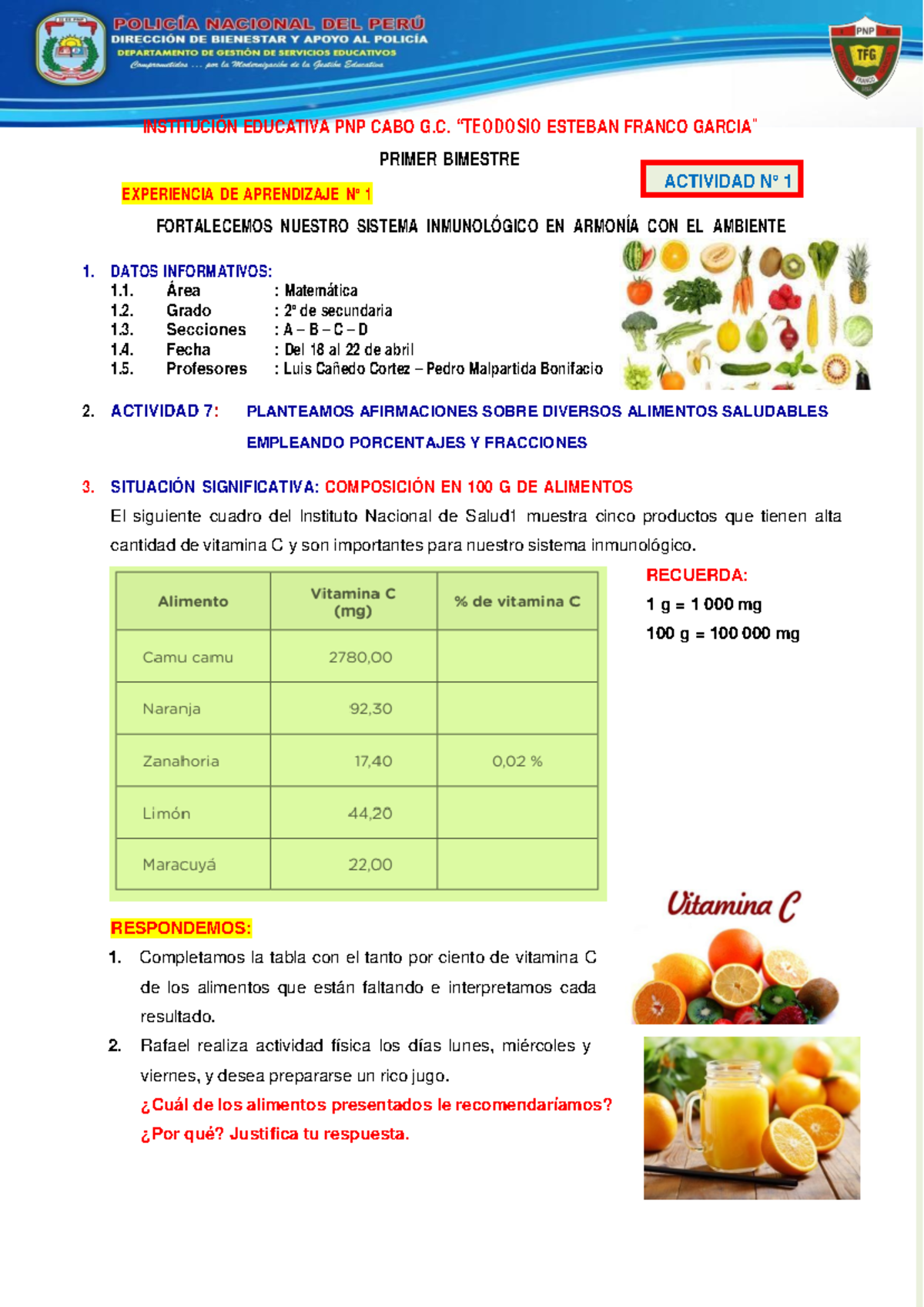 Actividad 1 - Experiencia I - 2do - PRIMER BIMESTRE EXPERIENCIA DE ...