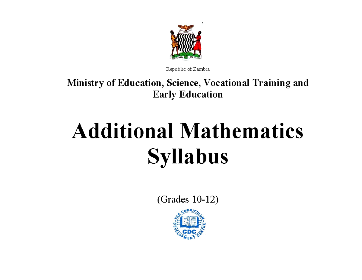 0 Grades1012AdditionalMathsSyllabus ZEPHReady Jan2014 Republic