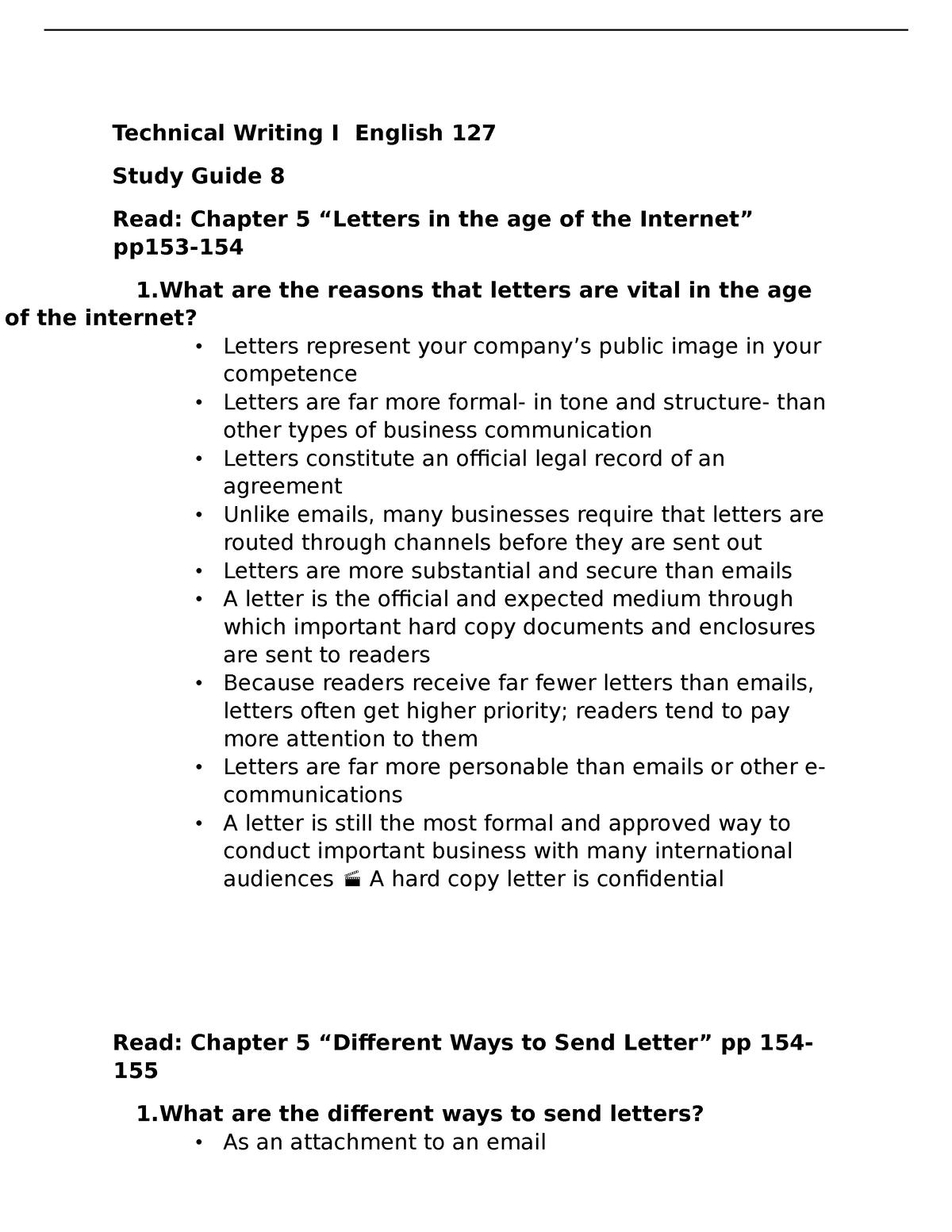 Technical Writing Study Guide 8 - Technical Writing I English 127 Study ...