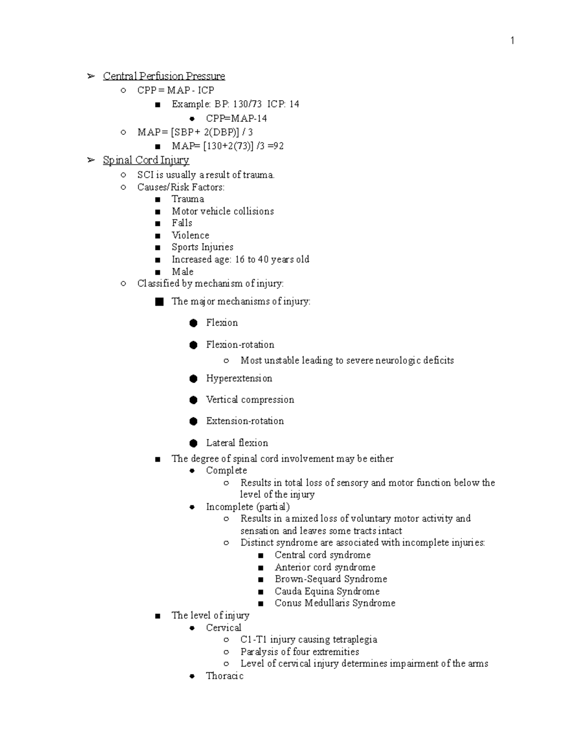 Mobility Notes - Central Perfusion Pressure CPP = MAP - ICP Example: BP ...