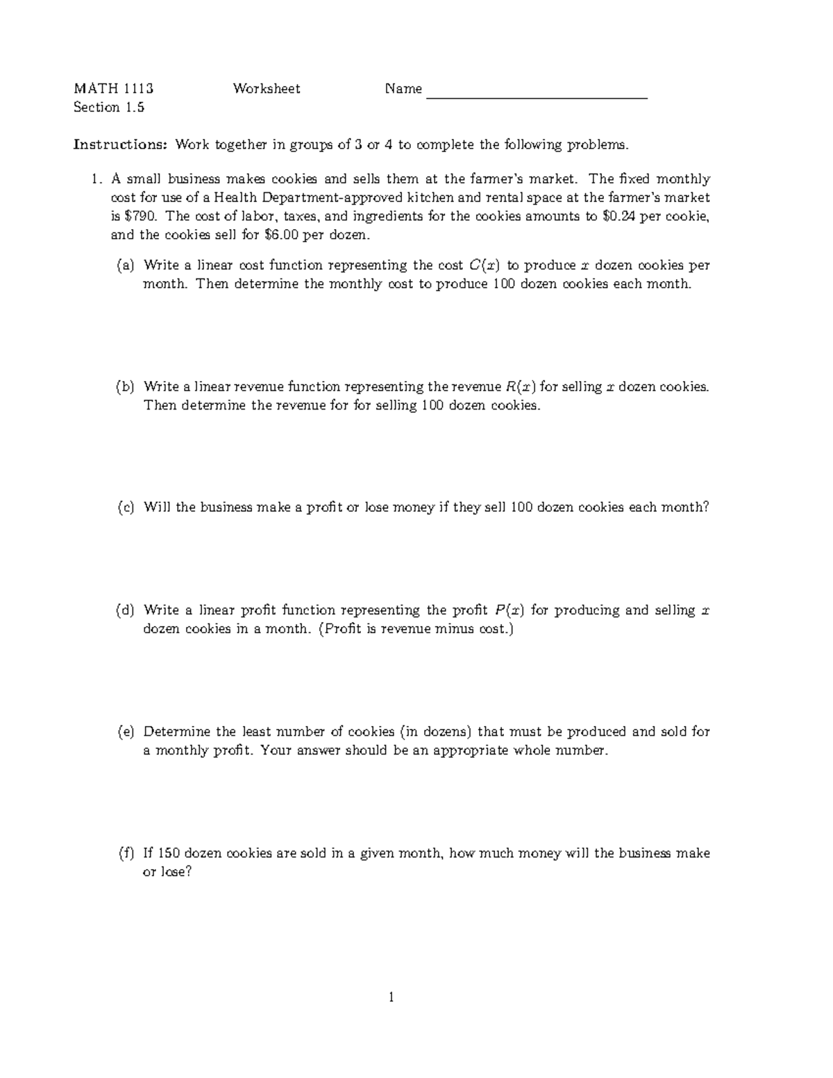 1.5 in class remote - Practice Assignment - MATH 1113 Worksheet Name ...