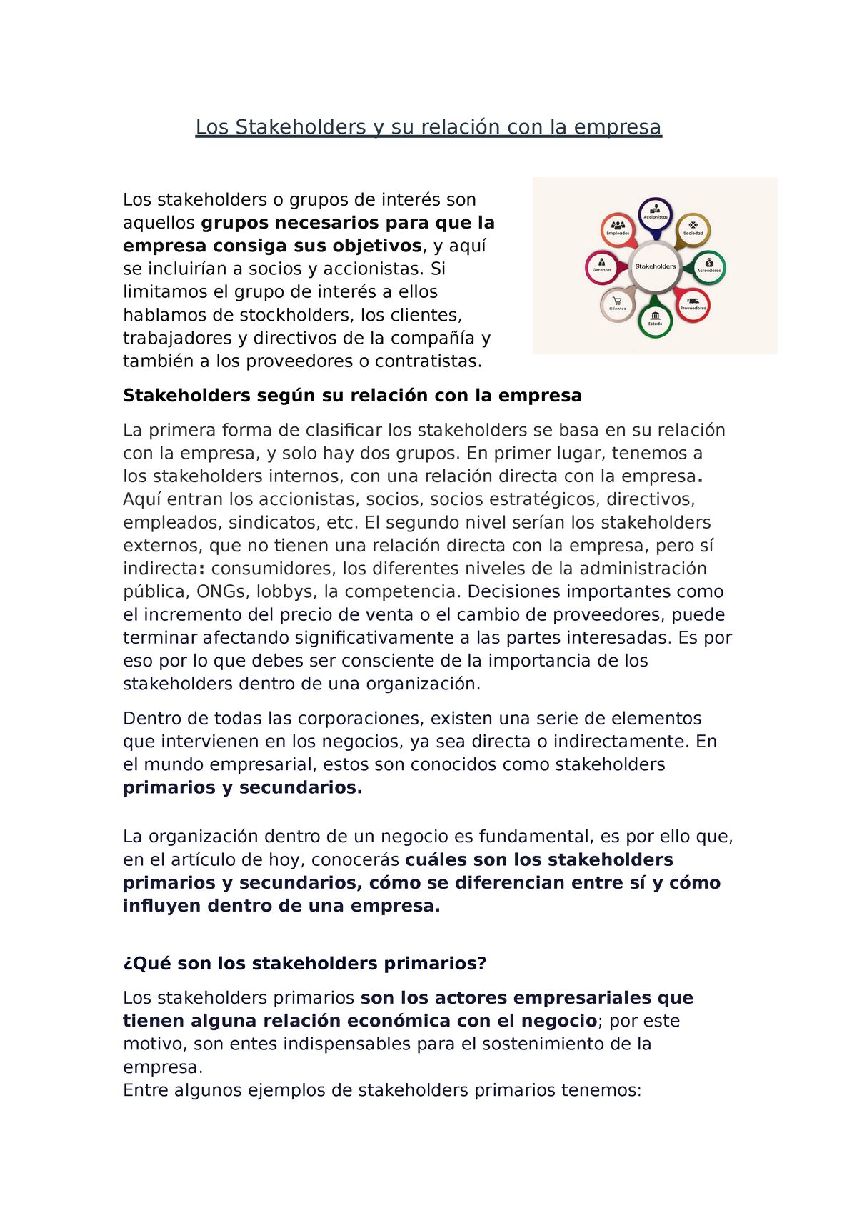 Los Stakeholders Y Su Relación Con La Empresa Los Stakeholders Y Su Relación Con La Empresa 4441