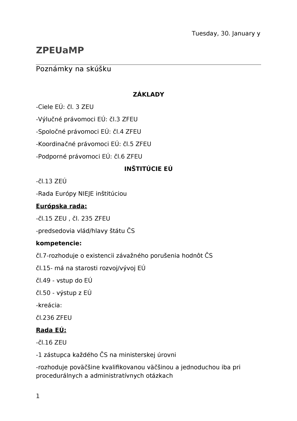 Europan-skuska - ZPEUaMP Poznámky na skúšku ZÁKLADY -Ciele EÚ: čl. 3 ...