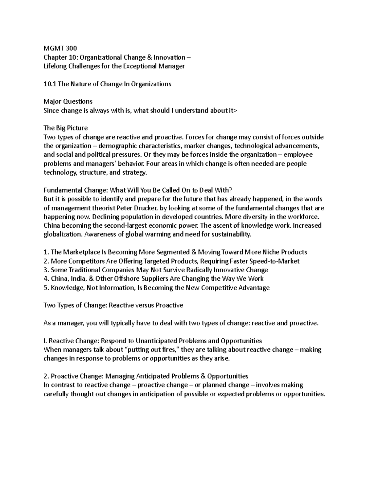 MGMT 300 CH 10 - Lecture notes 10 - MGMT 300 Chapter 10: Organizational ...