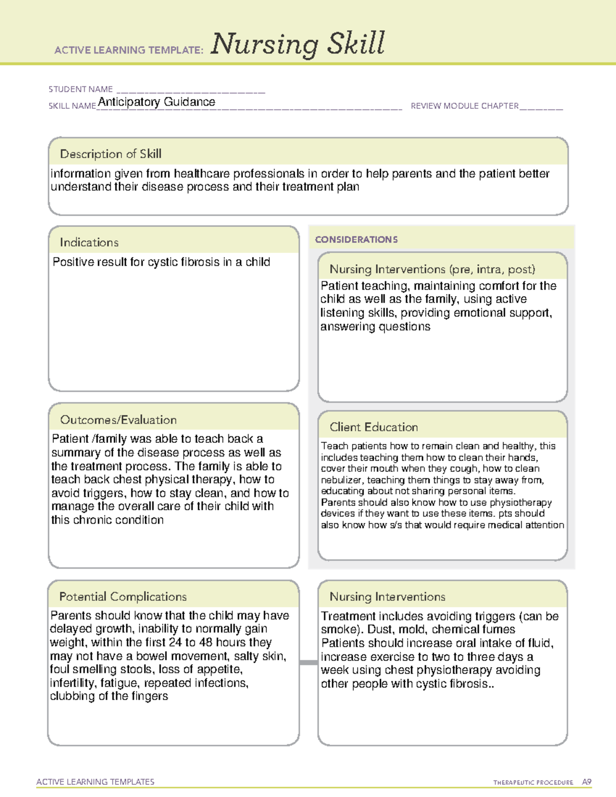 Anticipitory guidance ati - ACTIVE LEARNING TEMPLATES TherapeuTic ...