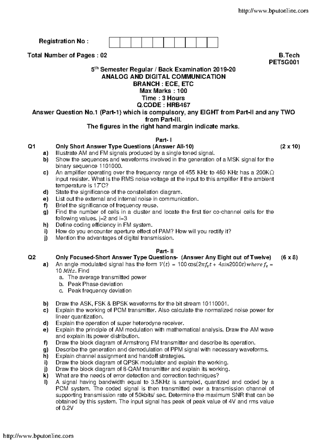 Btech ece etc 5 sem analog and digital communication pet5g001 2020 ...