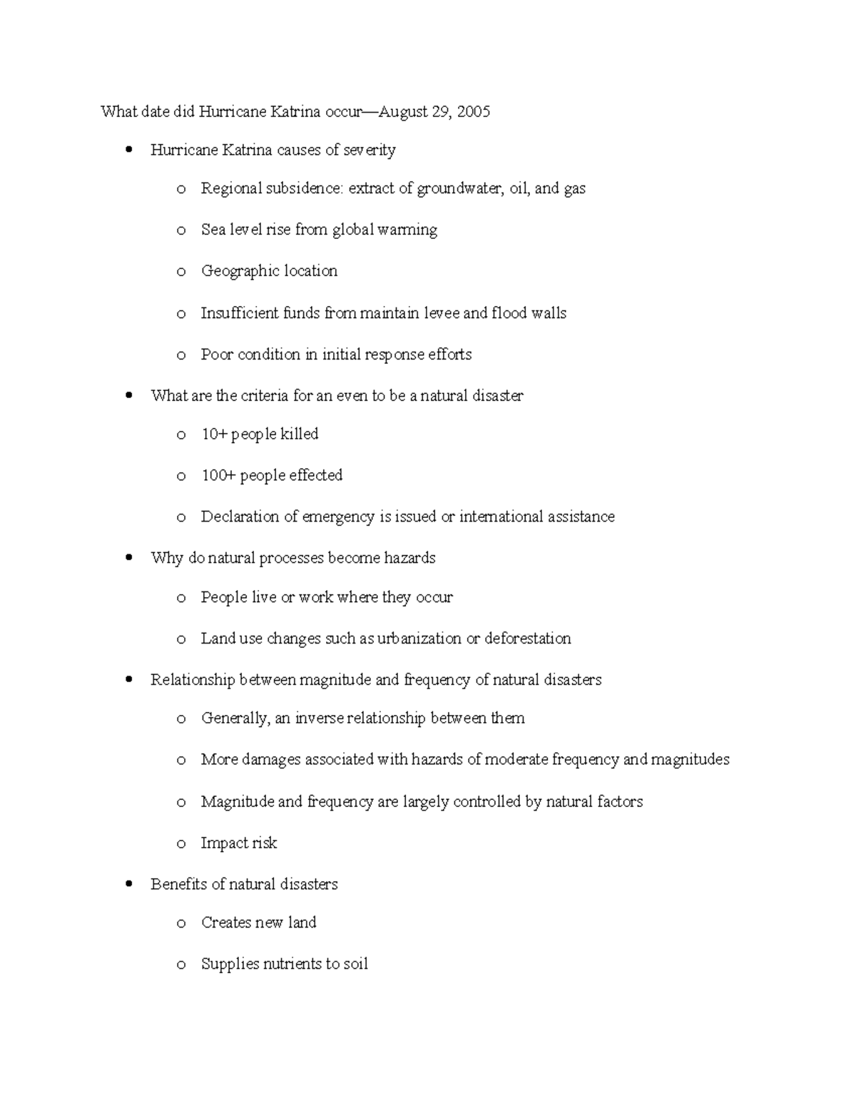 Geol 104, exam 2 study guide - What date did Hurricane Katrina occur ...