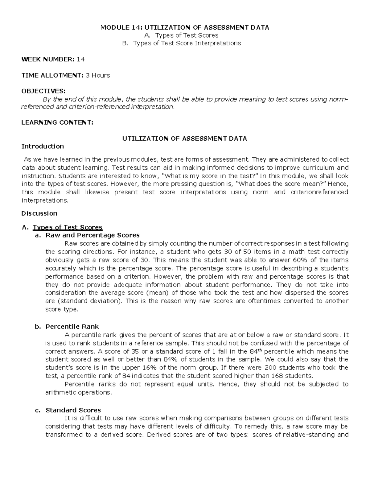 EDUC 107a Module 14 Upload - MODULE 14: UTILIZATION OF ASSESSMENT DATA ...